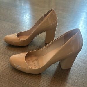 Via Spiga Nude Patent Block Heel Pumps, Size 40